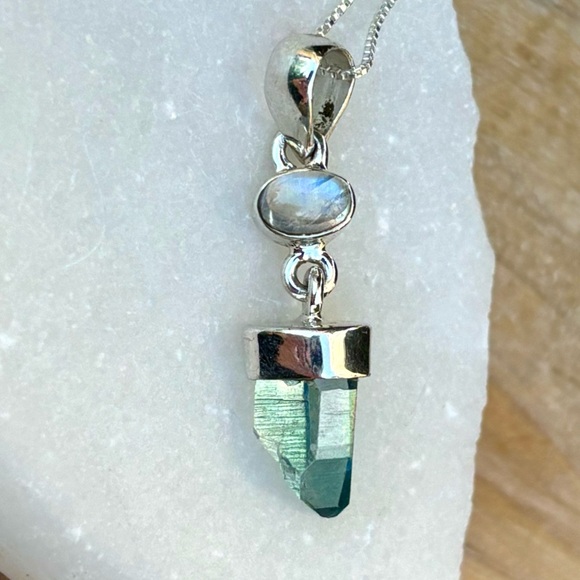Aqua Aura Quartz & Moonstone Necklace - Picture 5 of 16